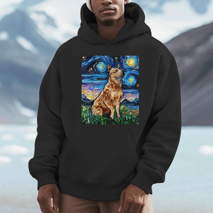 Red Heeler Starry Night Cattle Dog Colorful Art By Aja For Men Women Girls Kids Unisex Hoodie, novelty gifts, funny gifts