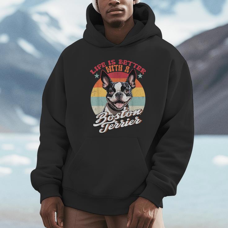 Retro Life Is Better With Boston Terrier Mom Dog Lover Unisex Hoodie, novelty gifts, funny gifts