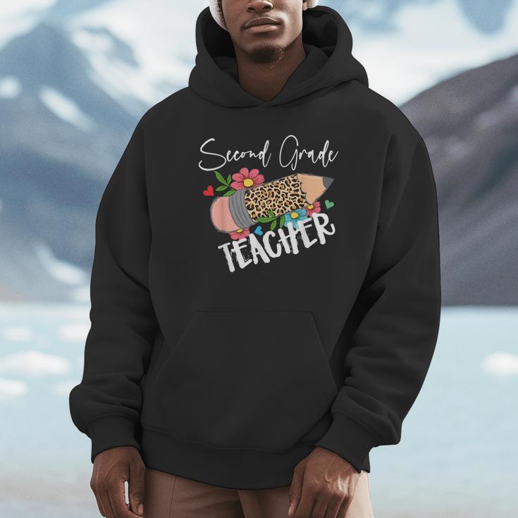 Second Grade Teacher Leopard Pencil 2nd Grade Women Teacher Unisex Hoodie, novelty gifts, funny gifts