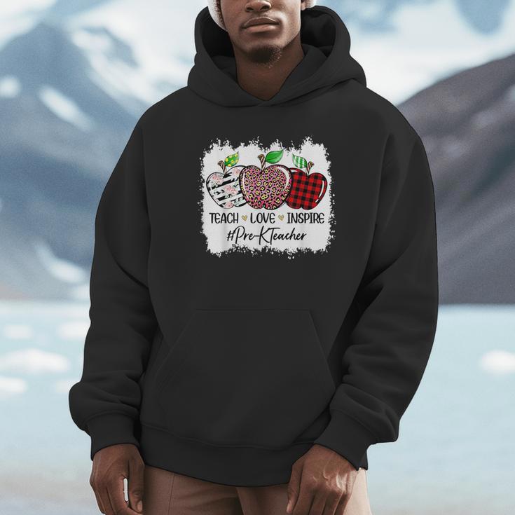 Teach Love Inspire Pre-k Teacher Apple Leopard Red Plain Unisex Hoodie, novelty gifts, funny gifts