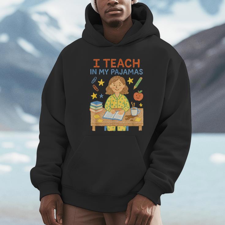 I Teach In My Pajamas Crayon Home School Teacher PJs Unisex Hoodie, novelty gifts, funny gifts