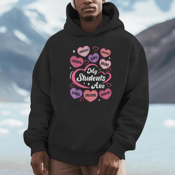 Teacher Positive Affirmations Candy Heart Valentine's Day Unisex Hoodie, novelty gifts, funny gifts