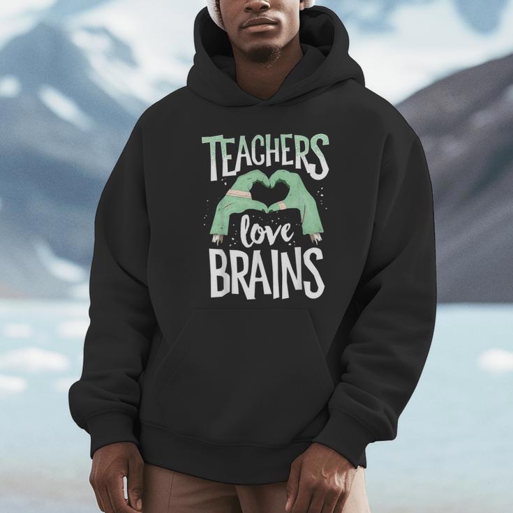 Teachers Love Brains Halloween Costume Trick Treat Zombie Unisex Hoodie, novelty gifts, funny gifts
