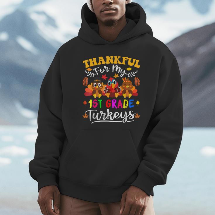 Thankful For My 1st Grade Turkeys Thanksgiving Teacher Fall Unisex Hoodie, novelty gifts, funny gifts