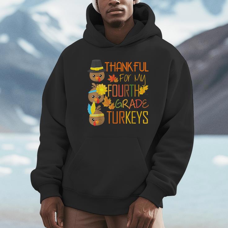 Thankful For My 4th Grade Turkey Thanksgiving Turkey Teacher Unisex Hoodie, novelty gifts, funny gifts