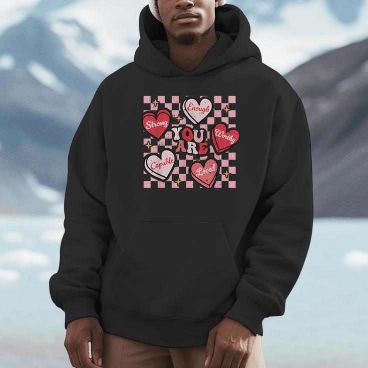 Valentine You Are Loved Worthy Enough Candy Heart Teacher For Men Women Girls Kids Unisex Hoodie, novelty gifts, funny gifts