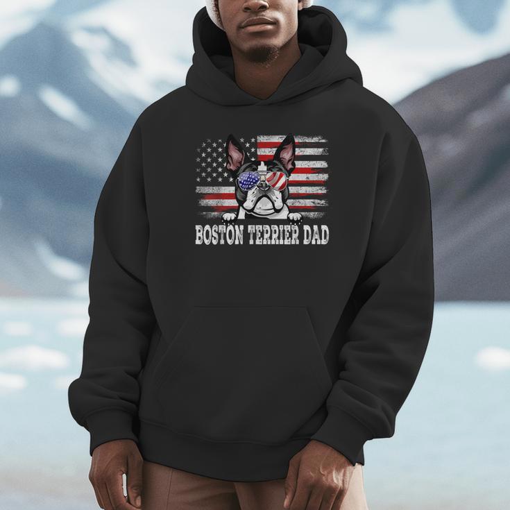 Vintage Boston Terrier Dad American Flag Father's Day Unisex Hoodie, novelty gifts, funny gifts