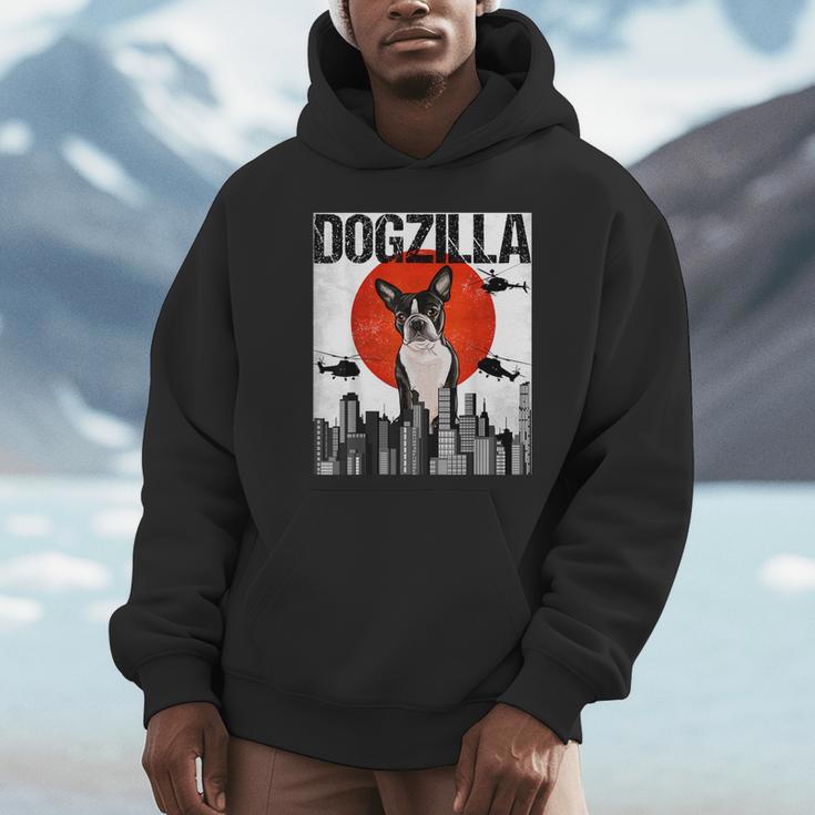 Vintage Japanese Dogzilla Boston Terrier Unisex Hoodie, novelty gifts, funny gifts