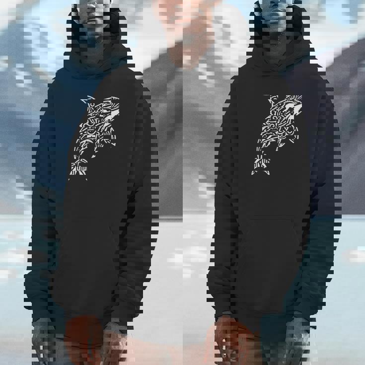 トライバル シャチ クジラ ハワイアン マオリ タトゥー オーシャン アート デザイン パーカー