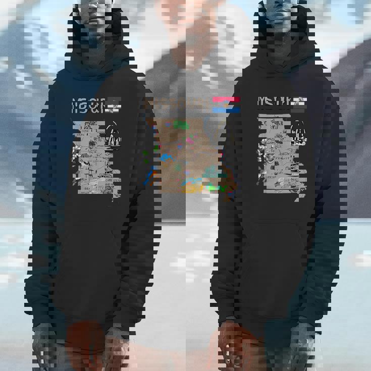 ミズーリ州のランドマーク、主要都市、道路、旗の地図 パーカー