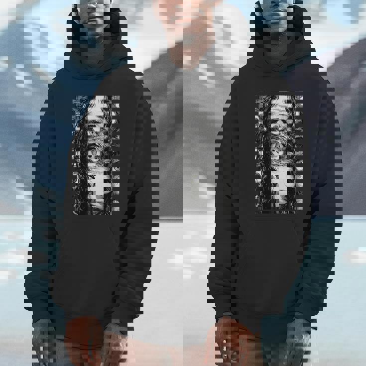 不気味な漫画 少女 怖い目 ホラー ハロウィン 恐ろしい パーカー