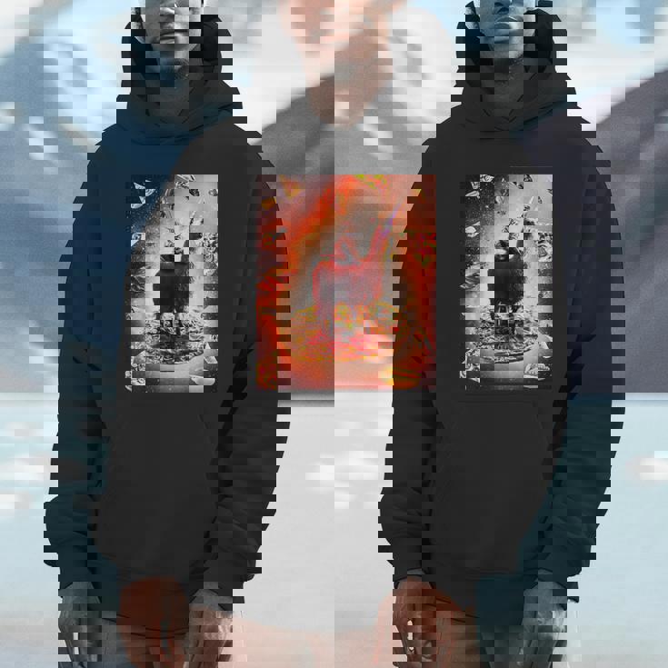 宇宙 猫 ライディング ラマ ユニコーン ピザ パーカー