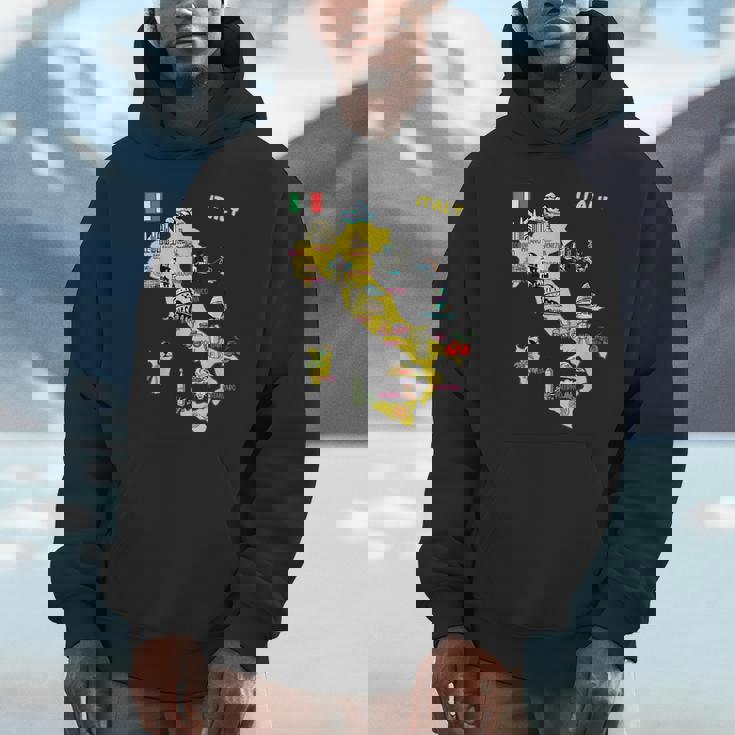 手描きのイタリア地図 観光地 パーカー