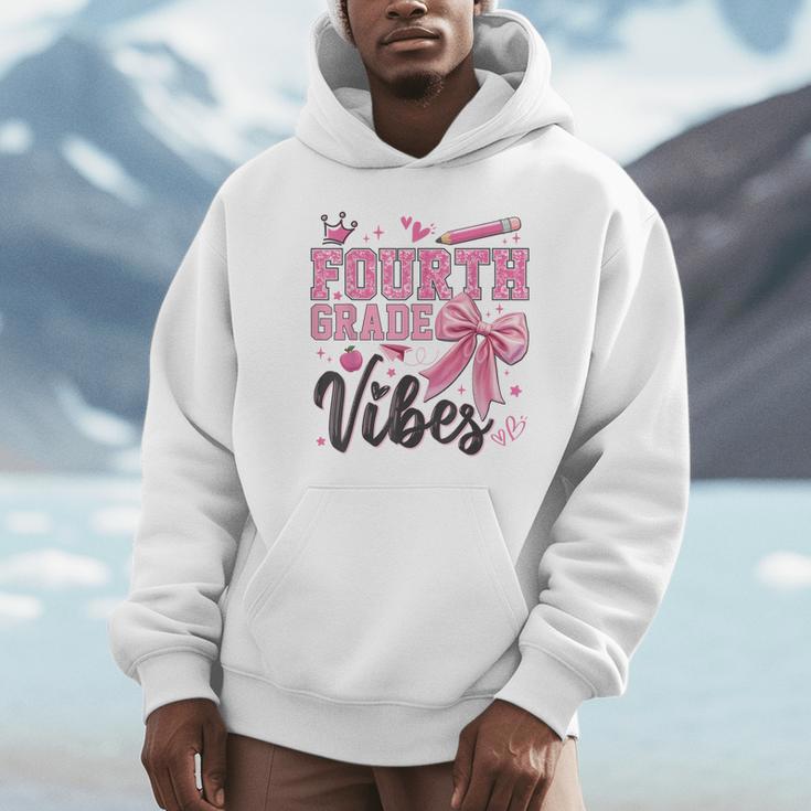4th Fourth Grade Vibes Back To School Coquette Teacher Girl Unisex Hoodie, novelty gifts, funny gifts