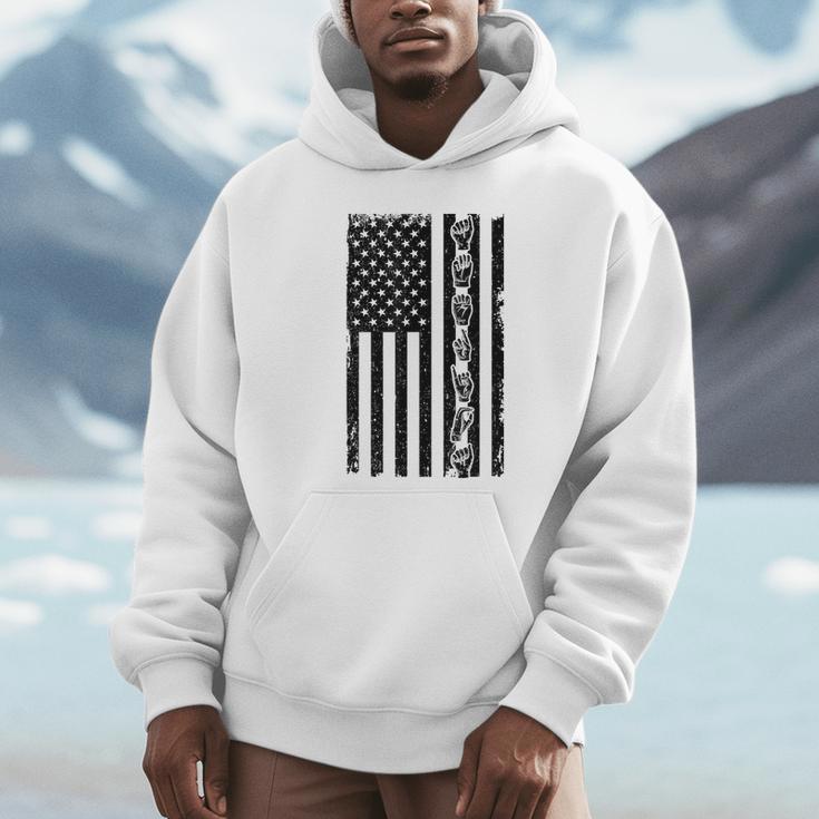 ASL Flag Sign Language Deaf ASL Teacher For Men Women Unisex Hoodie, novelty gifts, funny gifts