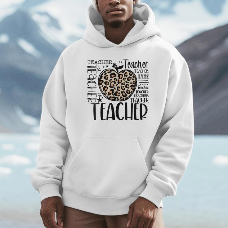Back To School Teacher Life Apple Leopard Teacher Women Unisex Hoodie, novelty gifts, funny gifts