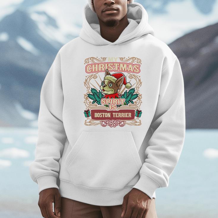 Boston Terrier My Christmas Spirit Dog Santa Claus X-Mas Unisex Hoodie, novelty gifts, funny gifts