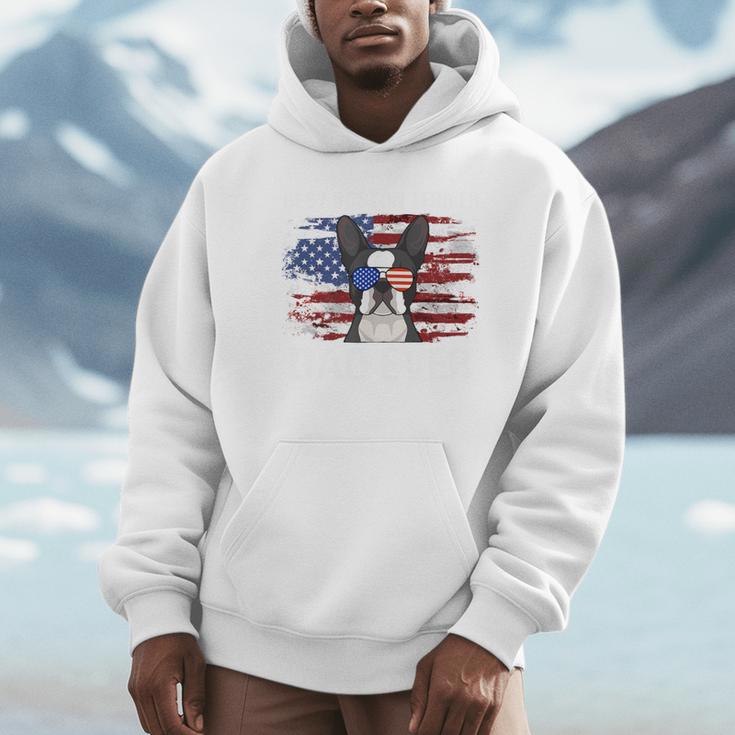 Boston Terrier Dad American Flag 4th Of July Dog Fathers Day Unisex Hoodie, novelty gifts, funny gifts