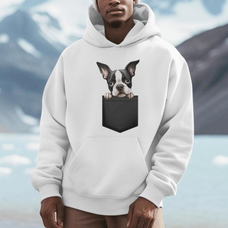 Boston Terrier Dog Puppy Dog In Pocket Cute Pet Lover Unisex Hoodie, novelty gifts, funny gifts