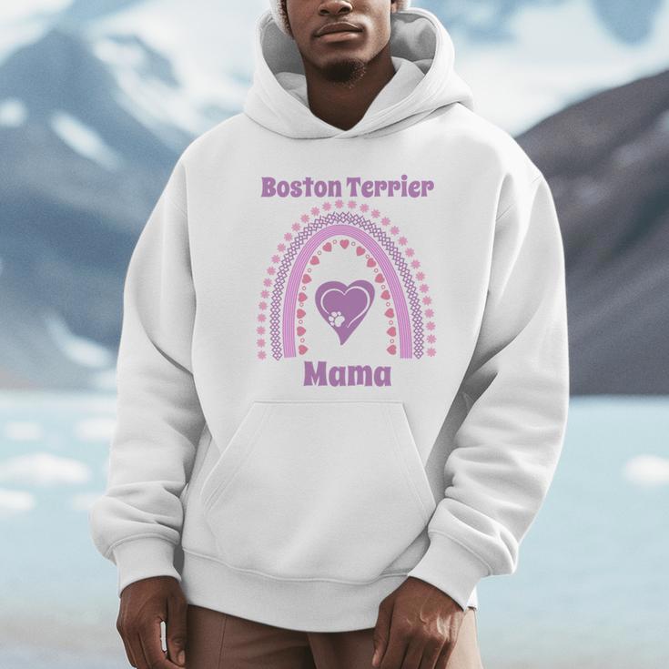 Boston Terrier Mama Cute Rainbow Paw Heart Shape Unisex Hoodie, novelty gifts, funny gifts