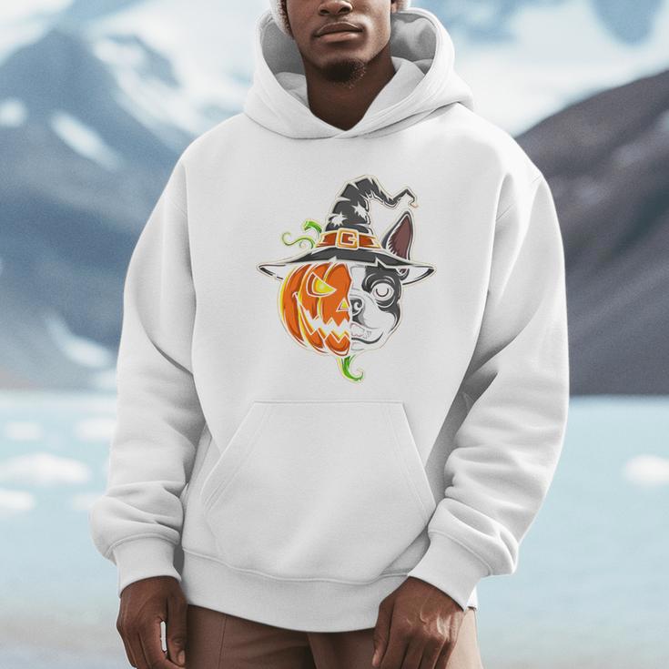 Boston Terrier Pumpkin Jack O Lantern Halloween Unisex Hoodie, novelty gifts, funny gifts