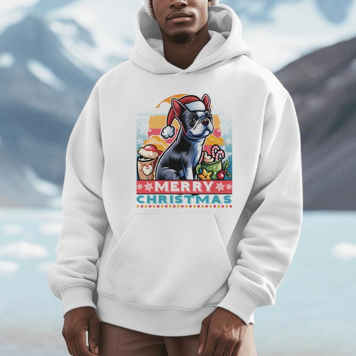 Boston Terrier Santa Claus Coffee Mug Merry Christmas Dogs Unisex Hoodie, novelty gifts, funny gifts