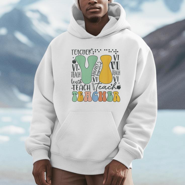 Braille Teacher Of The Visually Impaired Groovy VI Teacher Unisex Hoodie, novelty gifts, funny gifts