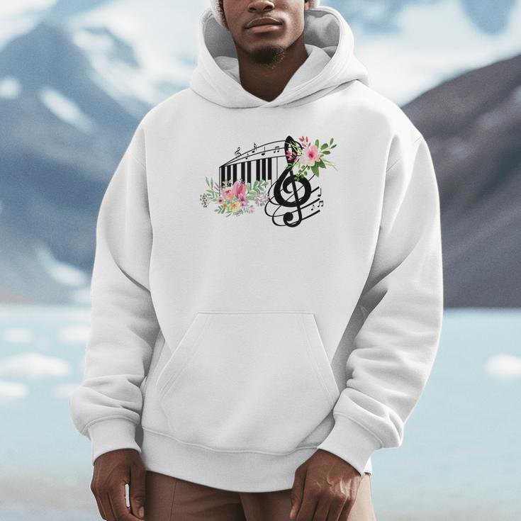 Cut Music Teacher Shirt With a Piano Keys Notes And Flowers Unisex Hoodie, novelty gifts, funny gifts