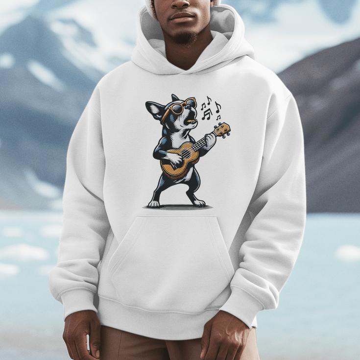 Dog Playing Guitar Singing Boston Terrier For Men Women Girls Kids Unisex Hoodie, novelty gifts, funny gifts