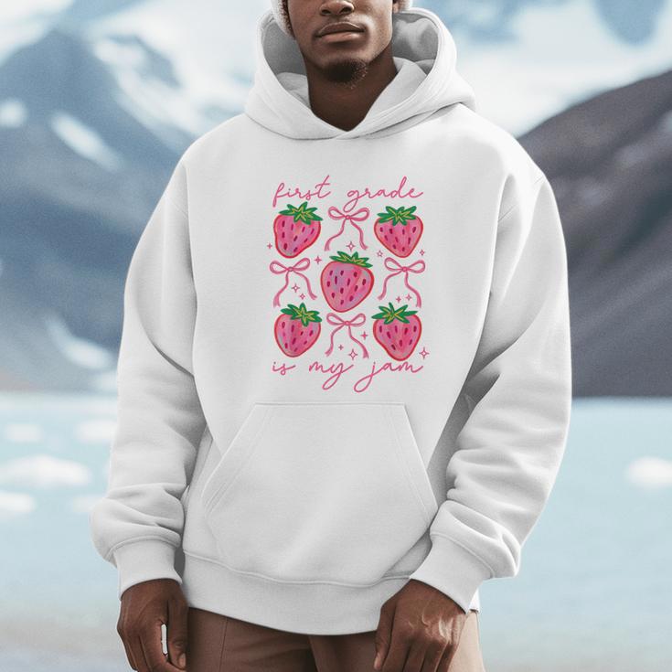 First Grade Is My Jam Strawberry First Grade Teacher Women Unisex Hoodie, novelty gifts, funny gifts First Grade Is My Jam Strawberry First Grade Teacher Women Unisex Hoodie, novelty gifts, funny gifts