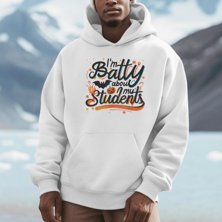 I'm Batty About My Students Watercolor Bat Teacher Halloween Unisex Hoodie, novelty gifts, funny gifts