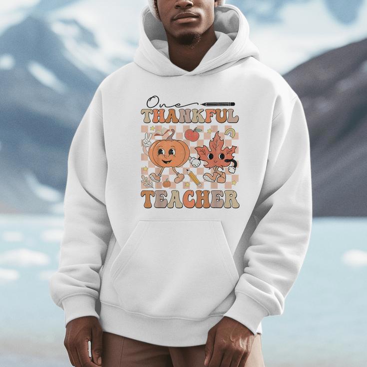 One Thankful Teacher Thanksgiving Groovy Fall Autumn Teacher Unisex Hoodie, novelty gifts, funny gifts