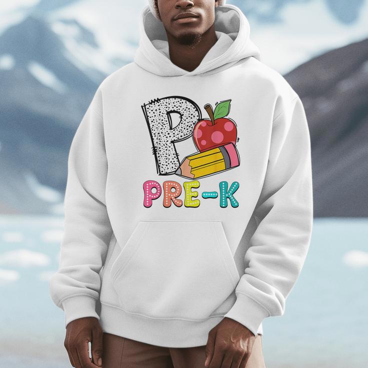P Is For Pre-K Teacher Pencil Apple Back To School Unisex Hoodie, novelty gifts, funny gifts