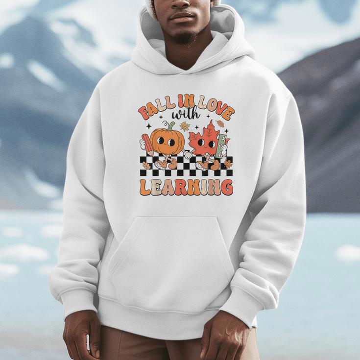 Retro Fall In Love With Learning Autumn Pumpkin Teacher Unisex Hoodie, novelty gifts, funny gifts Retro Fall In Love With Learning Autumn Pumpkin Teacher Unisex Hoodie, novelty gifts, funny gifts