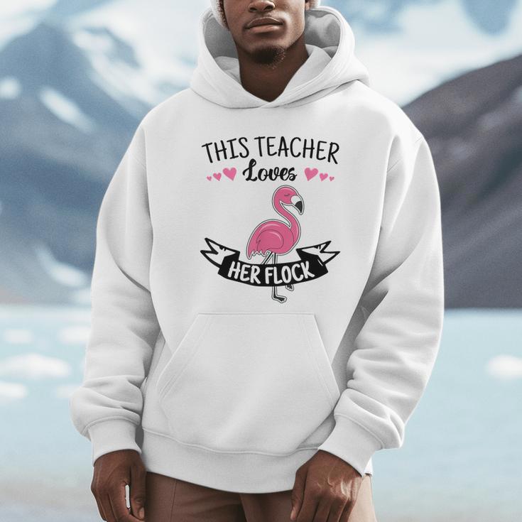 This Teacher Loves Her Flock Cute Flamingo Teacher Unisex Hoodie, novelty gifts, funny gifts
