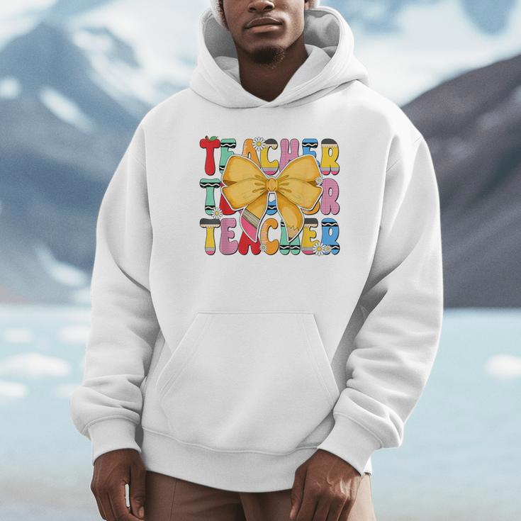 Teacher Pencil Coquette Bow Back To School Teacher Unisex Hoodie, novelty gifts, funny gifts Teacher Pencil Coquette Bow Back To School Teacher Unisex Hoodie, novelty gifts, funny gifts