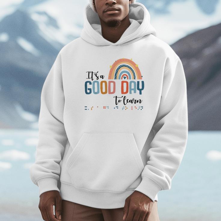 Teacher Of Visually Impaired Braille A Good Day To Learn Unisex Hoodie, novelty gifts, funny gifts