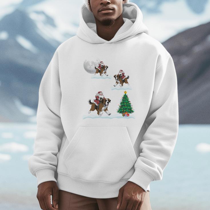 Xmas Lighting Tree Santa Riding Boston Terrier Christmas Unisex Hoodie, novelty gifts, funny gifts