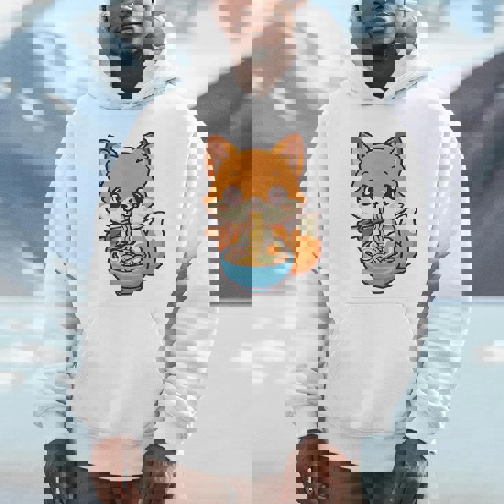 かわいいキツネを食べるラーメンかわいい動物アート パーカー