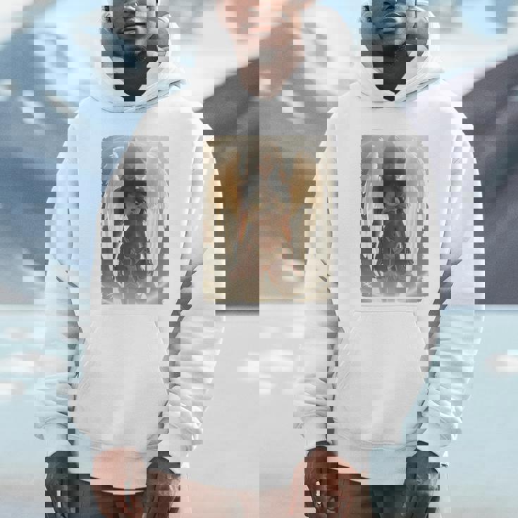 バックプリントtシャツ セクシーなブルネットエンジェルピンナップガール 長袖tシャツ パーカー