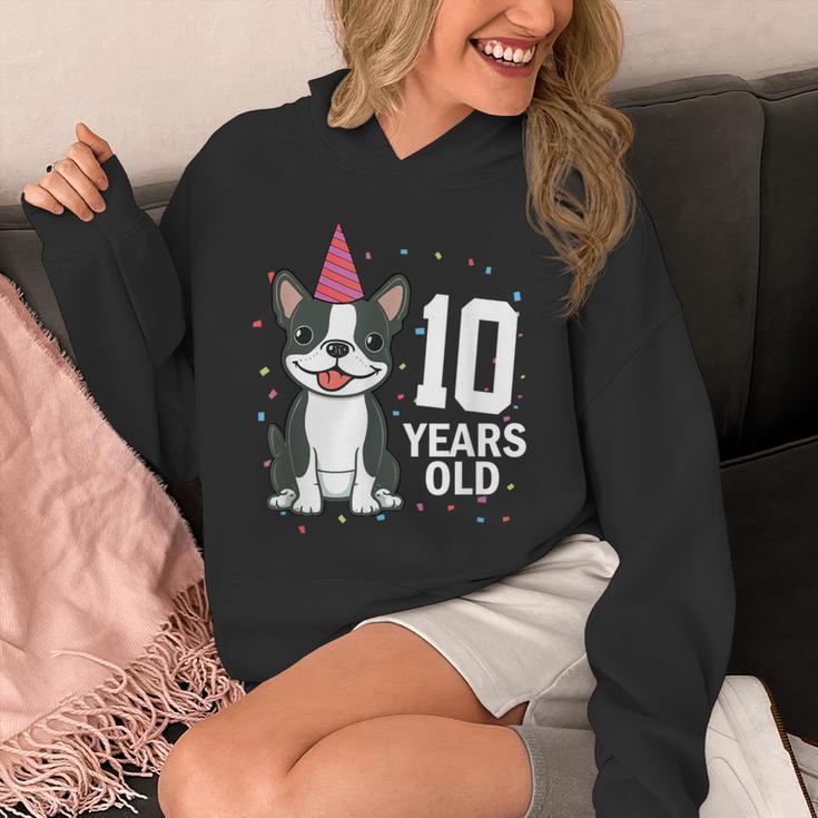 10 Years Old Birthday Boston Terrier Dog Lover 10th Party For Men Women Kids Unisex Hoodie, funny design