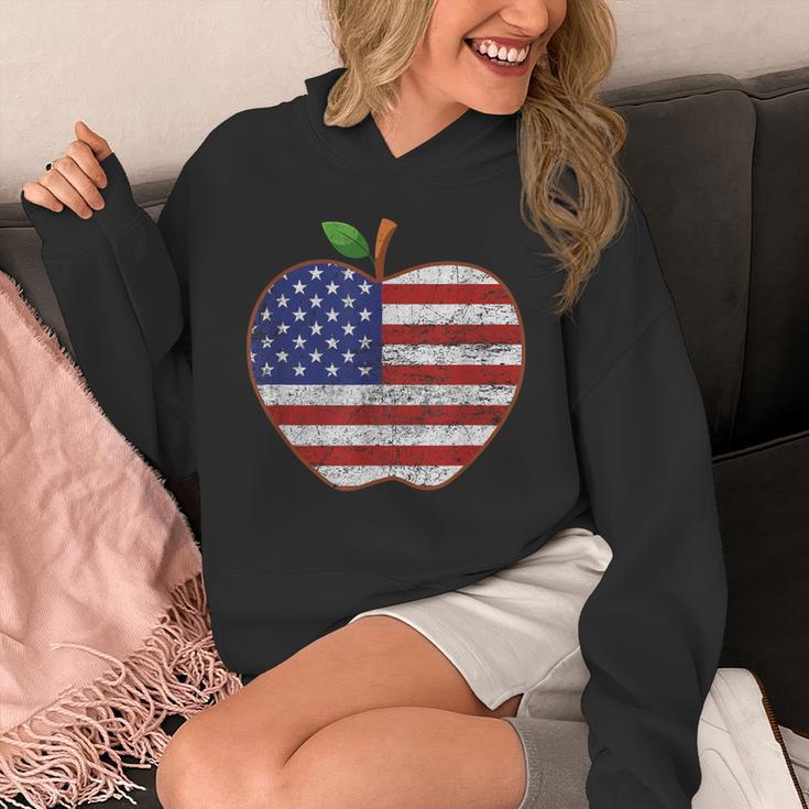American Flag Teachers Students Apple 4th Of July Vintage Unisex Hoodie, funny design