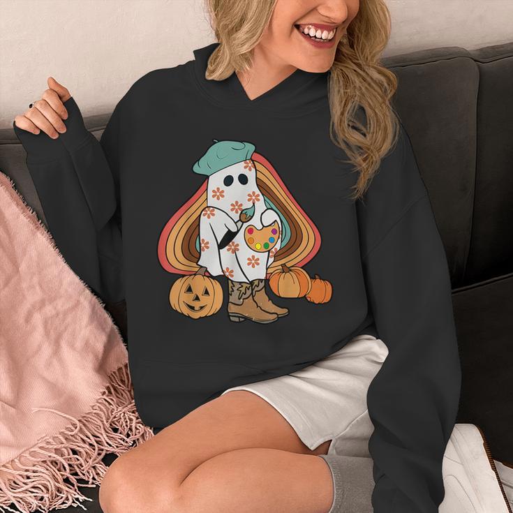 Art Teacher Painting Brushes Retro Pumpkin Ghost Artist Unisex Hoodie, funny design