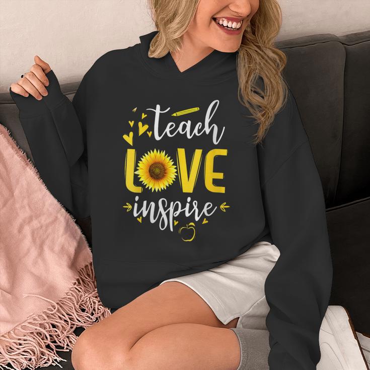 Back To School Teach Love And Inspire Teacher Sunflower Unisex Hoodie, funny design