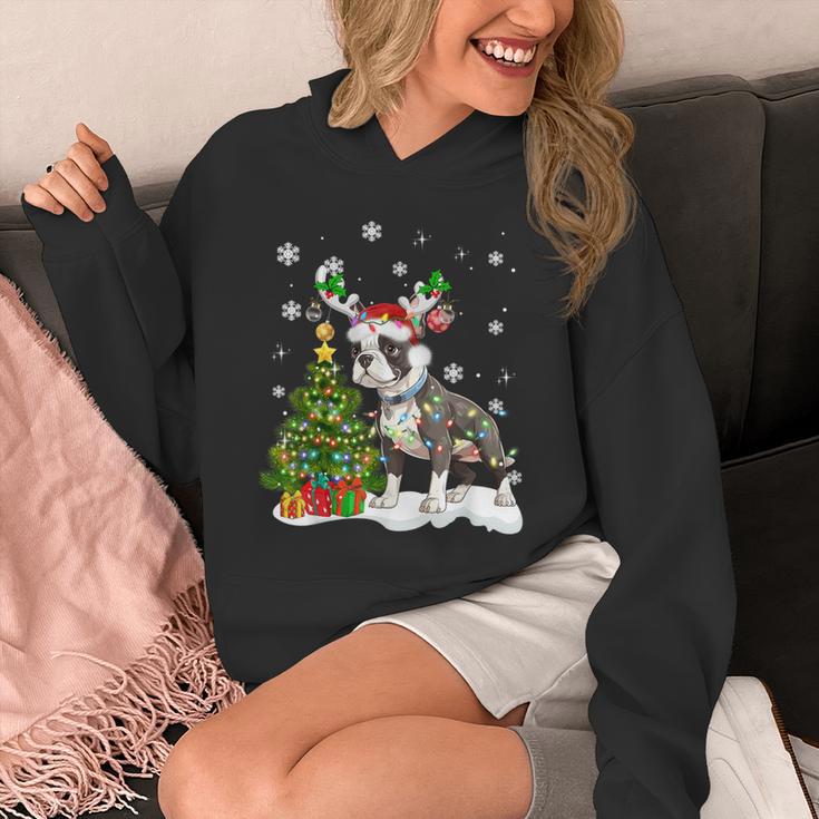 Boston Terrier Christmas Tree Lights Santa Hat Unisex Hoodie, Boston Terrier Christmas Gifts, funny design