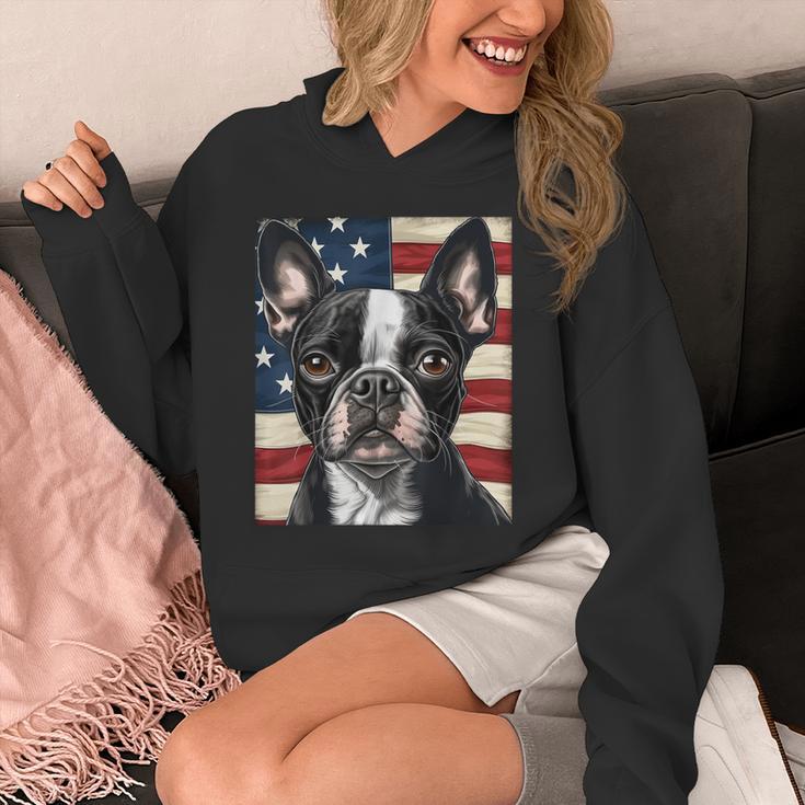 Boston Terrier Dog American Flag 4th Of July Patriotic Puppy Unisex Hoodie, Patriotic Boston Terrier Gifts, American Boston Terrier Gifts, Boston Terrier 4th Of July Gifts, funny design
