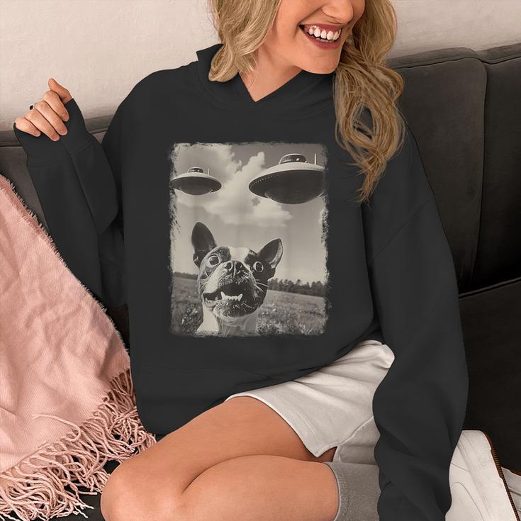 Boston Terrier Dog UFO Alien Extraterrestrial Selfie Unisex Hoodie, funny design