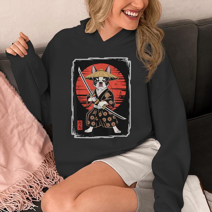Boston Terrier Samurai Ninja Vintage Anime Japanese Ukiyo-e Unisex Hoodie, funny design