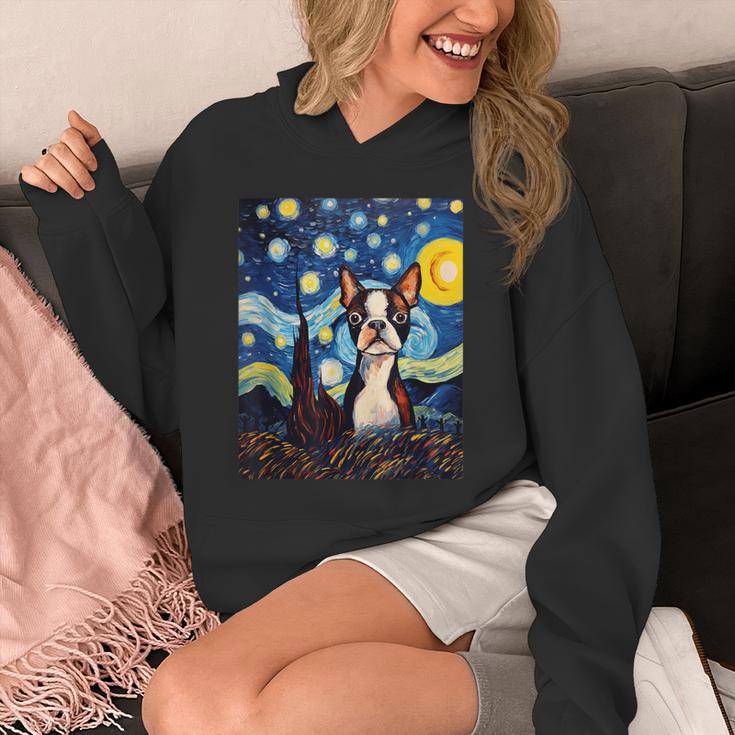 Boston Terrier Starry Night Van Gogh Art Unisex Hoodie, funny design