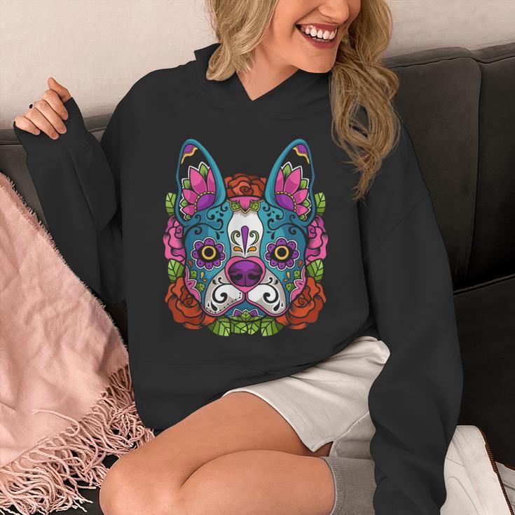 Boston Terrier Sugar Skull Dog Day Of The Dead Unisex Hoodie, funny design